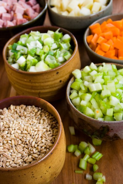 mis en place for slow cooker barley soup