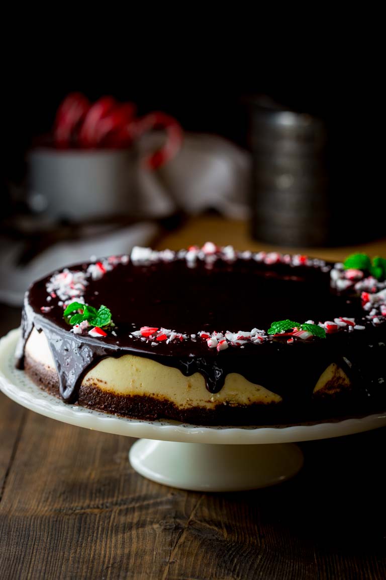 Healthy Christmas Cheesecake on a cake stand