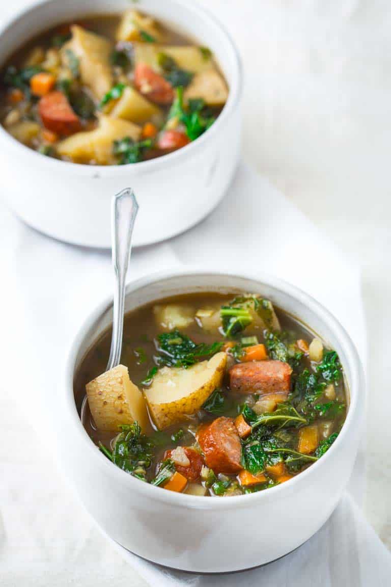 Potato and Kale Stew with Andouille Sausage on Healthy Seasonal Recipes by Katie Webster