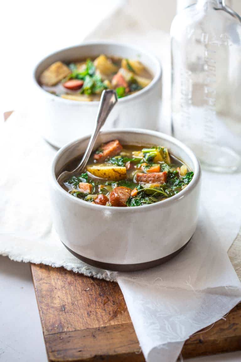 Potato and Kale Stew with Andouille Sausage on Healthy Seasonal Recipes by Katie Webster