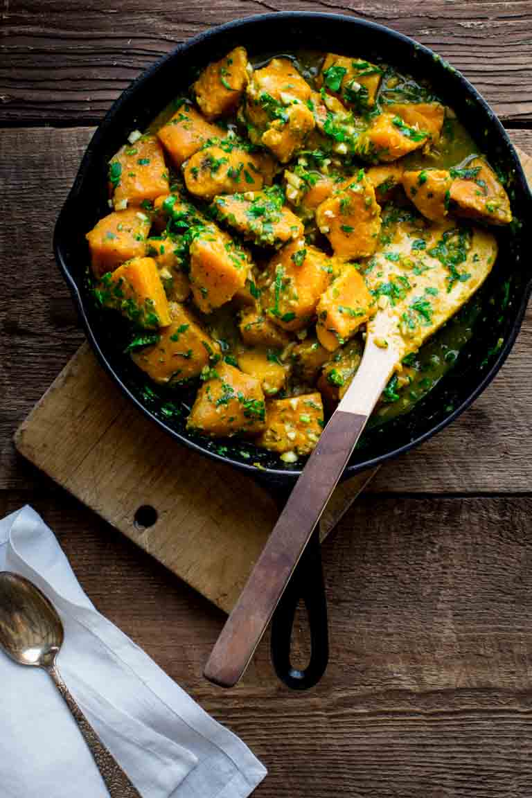 Sweet Potatoes with Coconut Curry and Mint by Katie Webster on Healthy Seasonal Recipes | vegan, paleo, whole 30, gluten-free