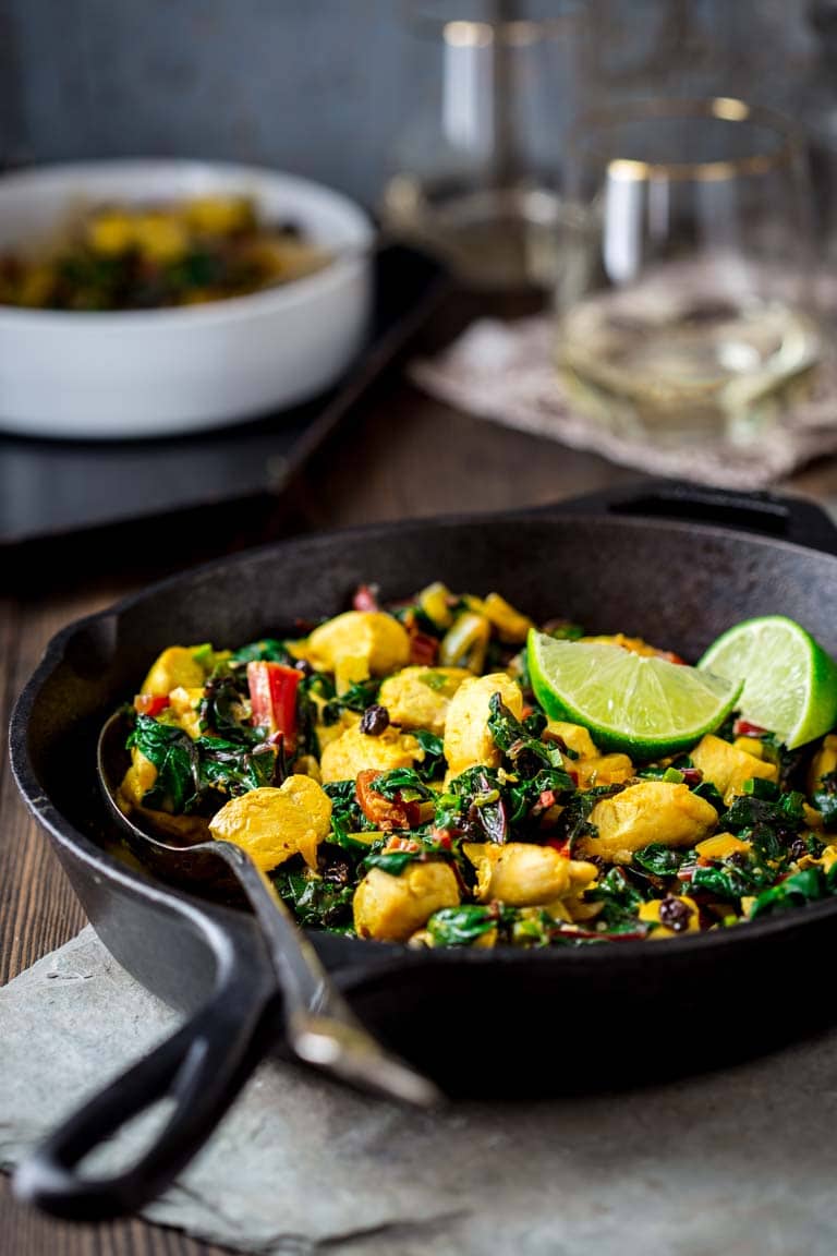 This Chicken and Chard with Curry is a One-Pot-Wonder! It's a super flavorful and healthy all-in-one dinner that just also happens to be gluten free, dairy free and paleo friendly. Healthy Seasonal Recipes | Katie Webster