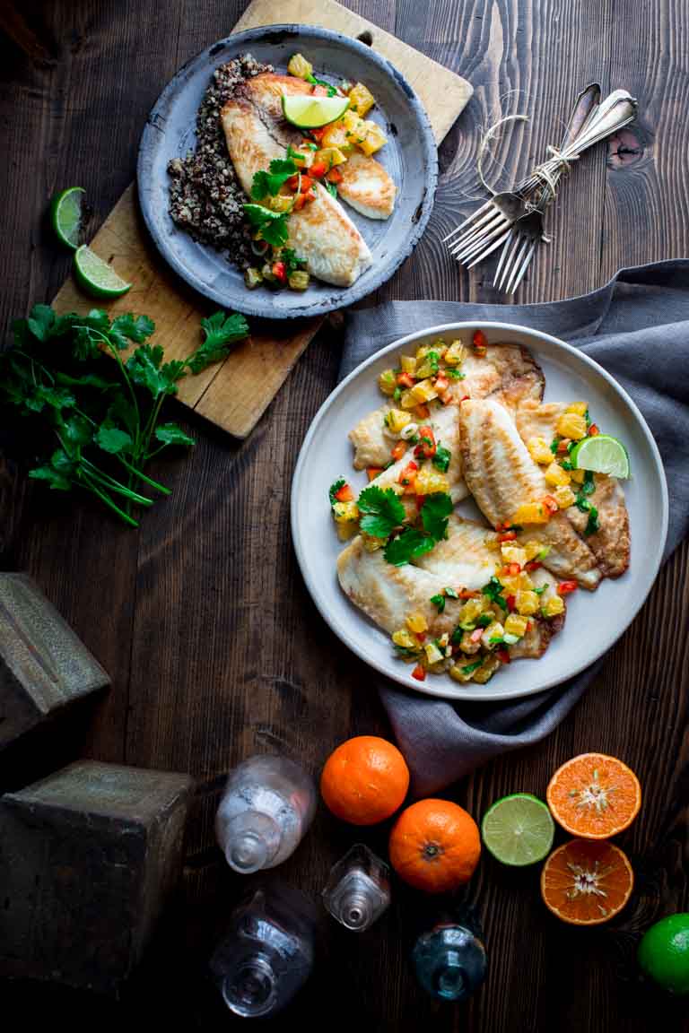 Tilapia with Tangerine Salsa is a fast and healthy weeknight meal | by Katie Webster on Healthy Seasonal Recipes