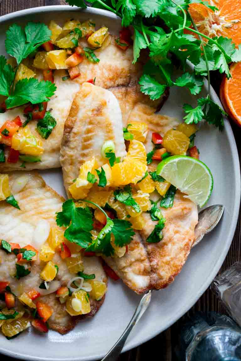 Tilapia with Tangerine Salsa is a fast and healthy weeknight meal | by Katie Webster on Healthy Seasonal Recipes