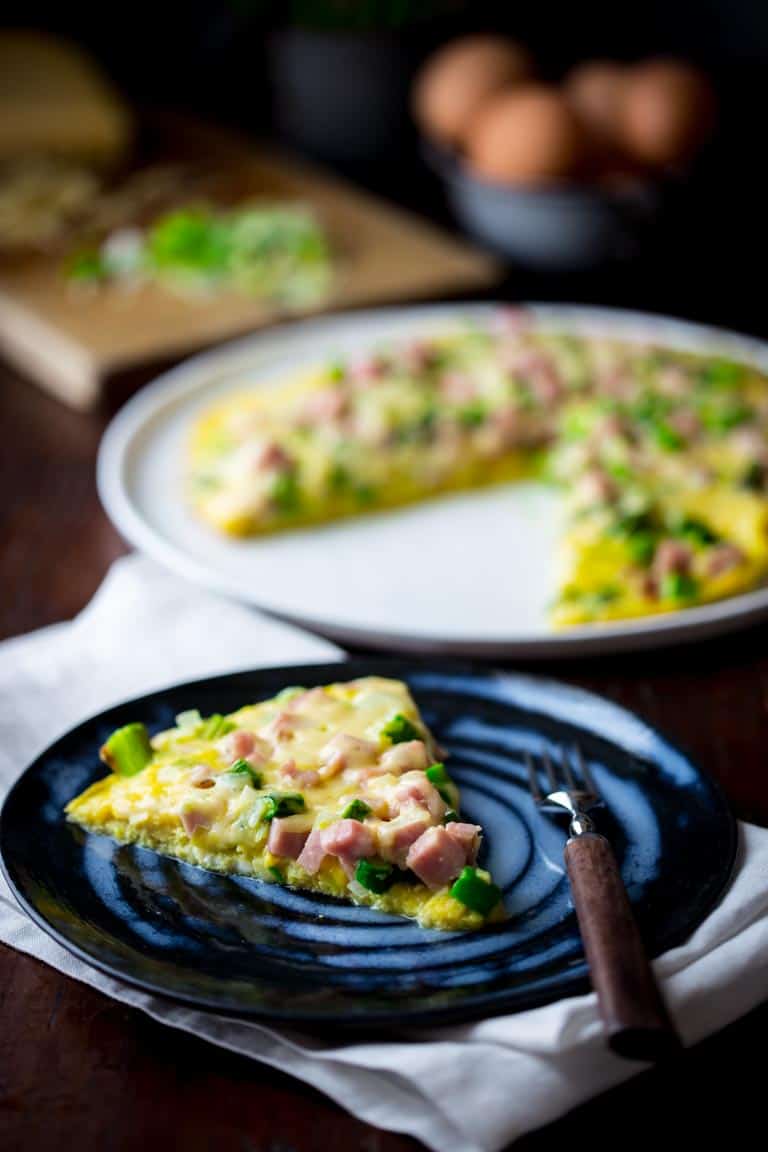 This Frittata with Ham and Asparagus is the perfect Spring meal! Ready in just 20 minutes, only 297 calories per serving, chocked full of 23 grams of protein and super kid friendly. AND you can eat it for breakfast, lunch or dinner. Healthy Seasonal Recipes and Katie Webster