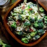 a close up of broccoli salad