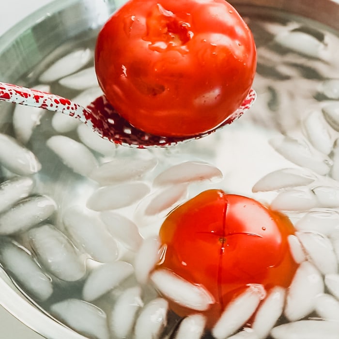 transfer the tomatoes to the ice bath.