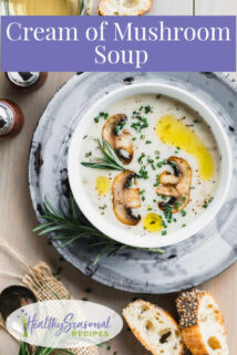 Close up bowl of cream of mushroom soup
