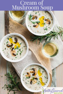 bowls of soup and rosemary sprigs with text overlay