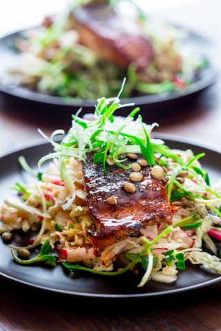 Jerk Spice Salmon with Hot and Sweet Slaw on Healthy Seasonal Recipes by Katie Webster