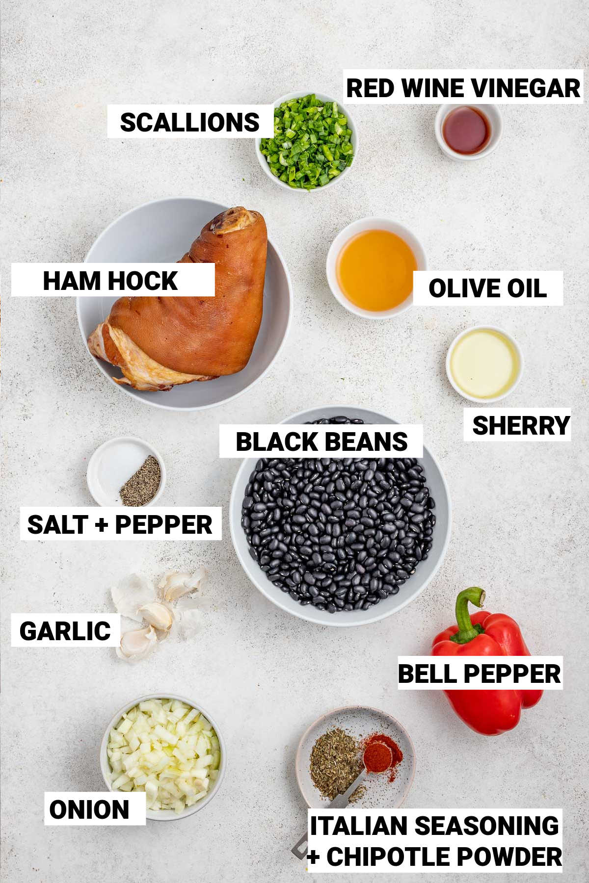 the ingredients for the ham and bean soup with text overlay
