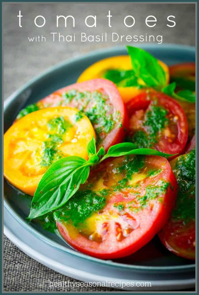 10 minute tomatoes with Thai Basil Dressing only 5 ingredients #glutenfree