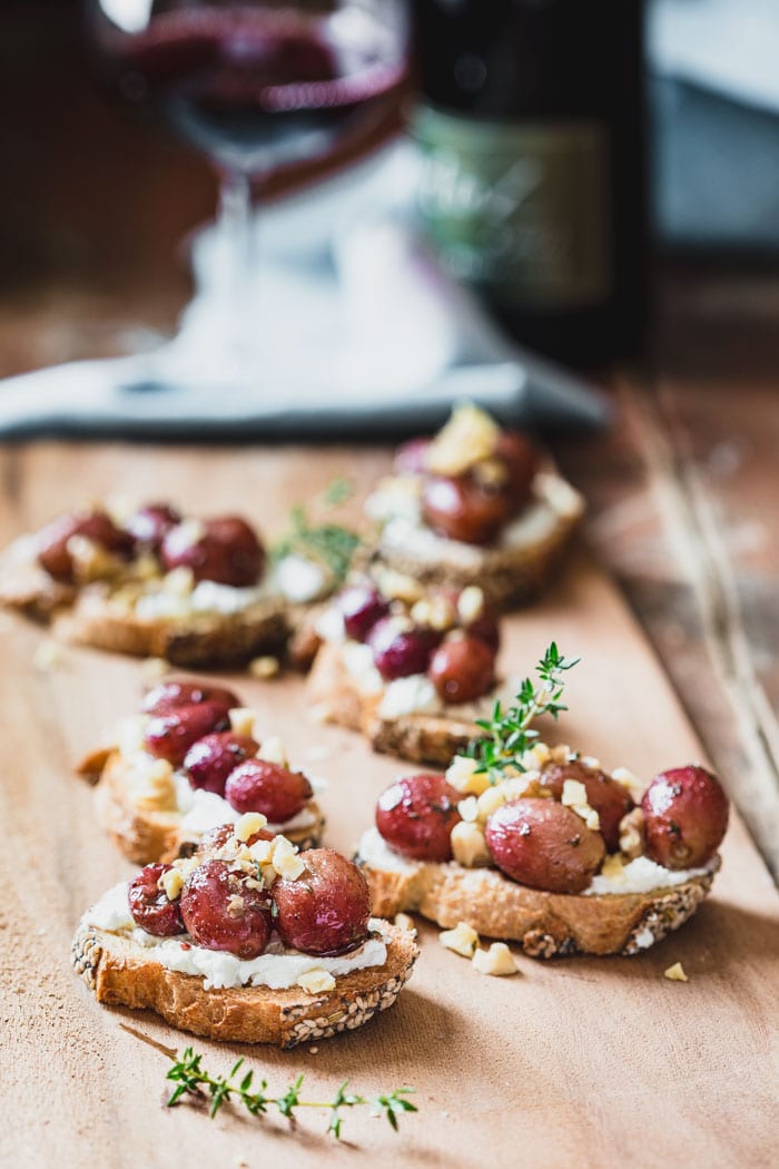 roasted grape crostini with goat cheese and walnuts Healthy Seasonal