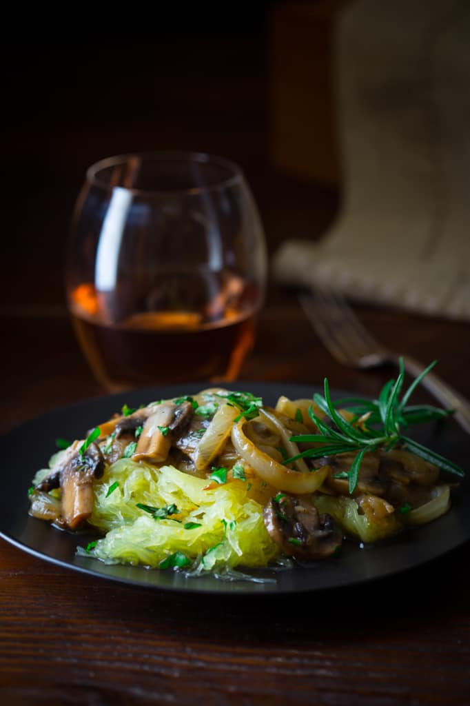 Spaghetti Squash with Mushroom and Rosemary Sauce #paleo #vegan on healthyseasonalrecipes.com