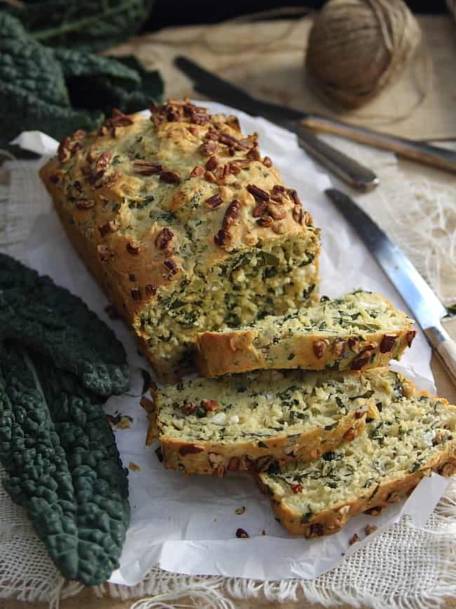Sliced up Kale and feta bread 