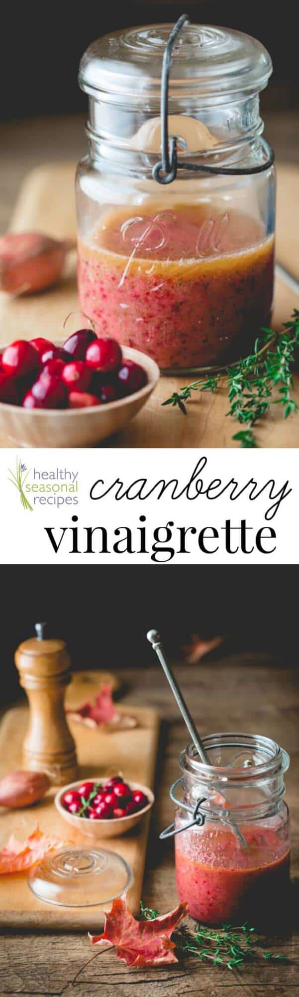 collage of cranberry vinaigrette photos with text overlay