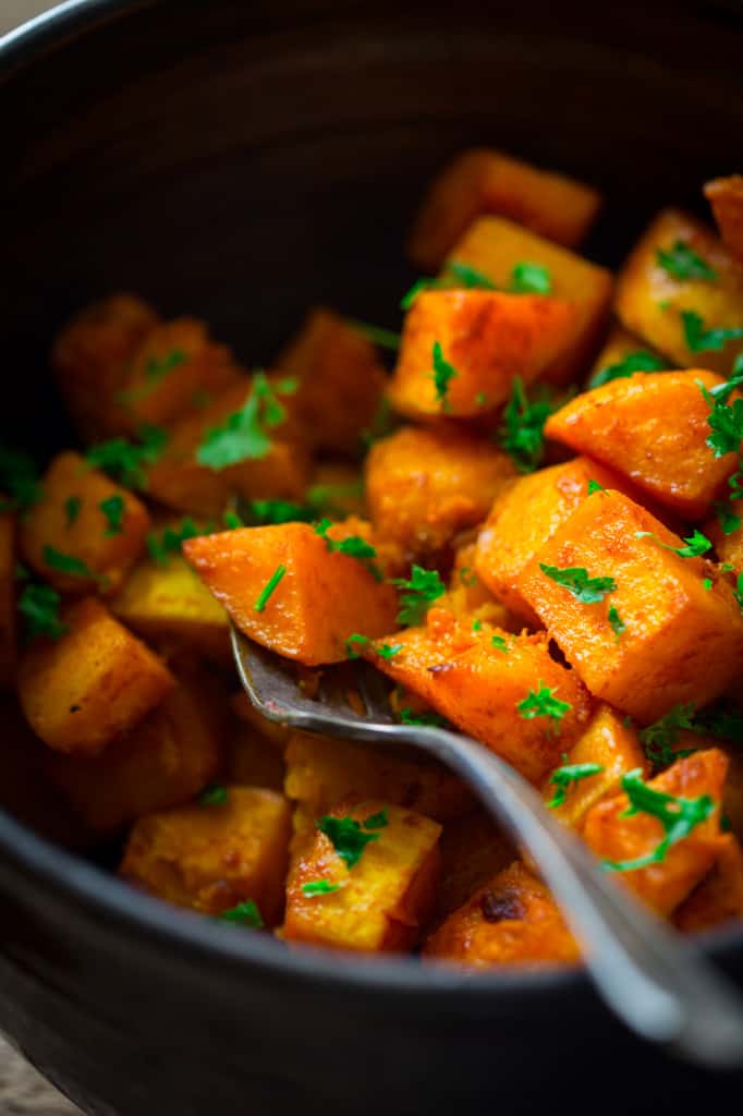 Roasted Butternut Squash with Smoked Paprika and Turmeric Recipe only 10 mintes of effort, gluten free, vegan and paleo on healthyseasonalrecipes.com