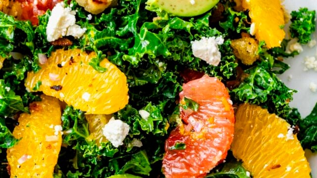kale salad with orange ginger dressing Kale Avocado Salad + Ginger Carrot Dressing