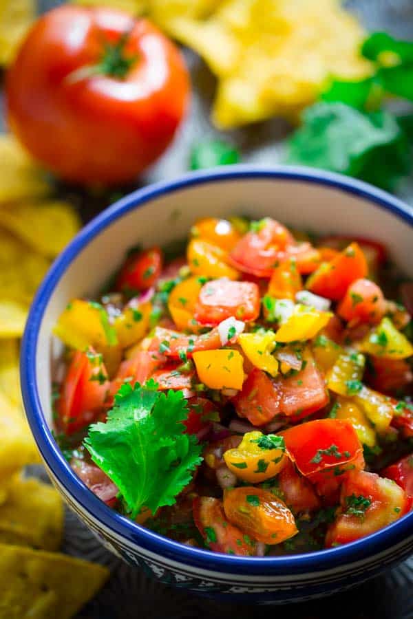 Yellow and Red Tomato Pico de Gallo and What to do with yellow tomatoes on healthy seasonal recipes