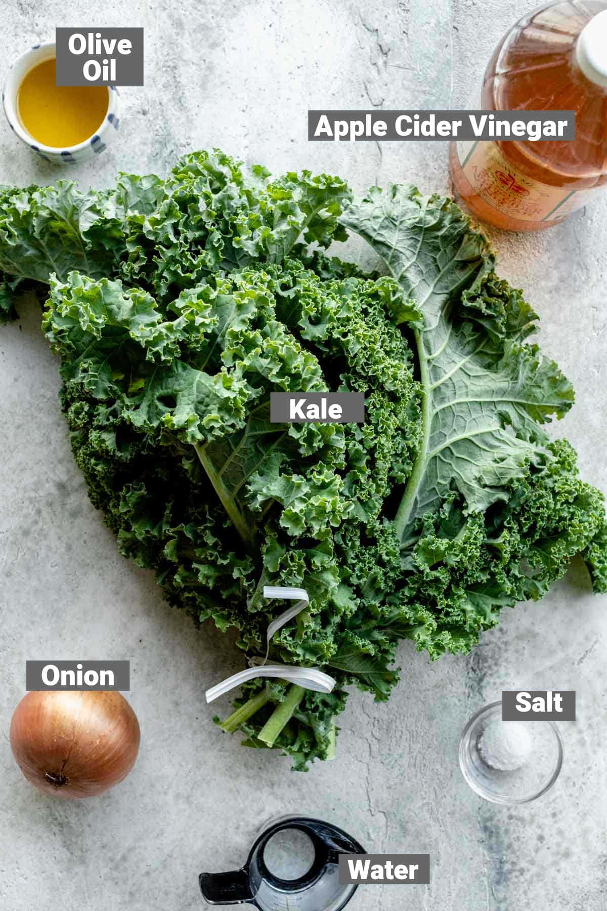 sauteed kale ingredients with text overlay