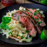 Chili Garlic Steak with Minty Napa Slaw on Healthy Seasonal Recipes by Katie Webster