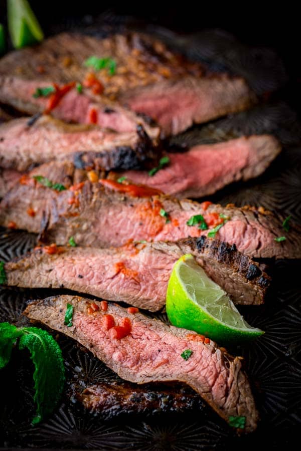Minty Napa Cabbage Slaw with Chile Garlic Flank Steak on Healthy Seasonal Recipes by Katie Webster