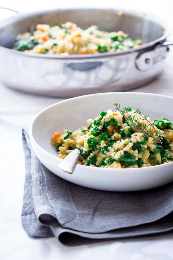 Brown Rice Kale Risotto with Cheddar on Healthy Seasonal Recipes by Katie Webster