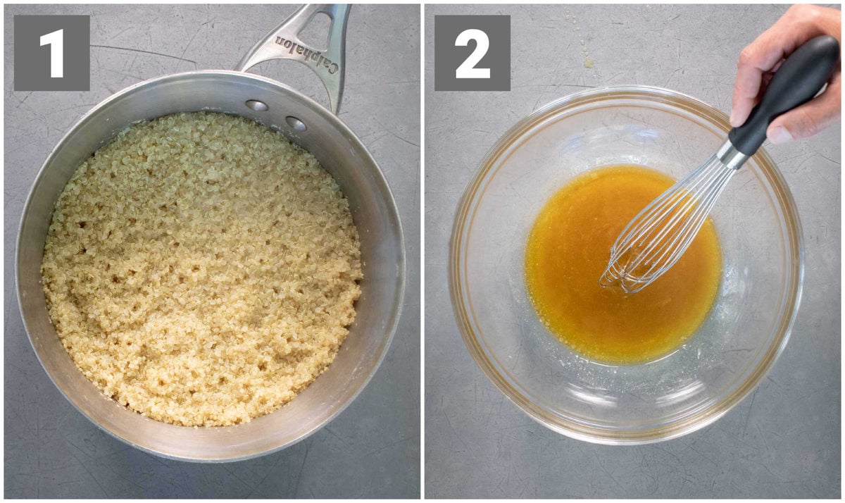 cook the quinoa and whisk the dressing