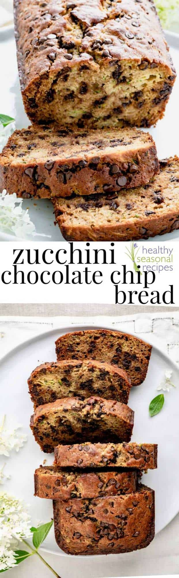 collage of zucchini bread with chocolate chips