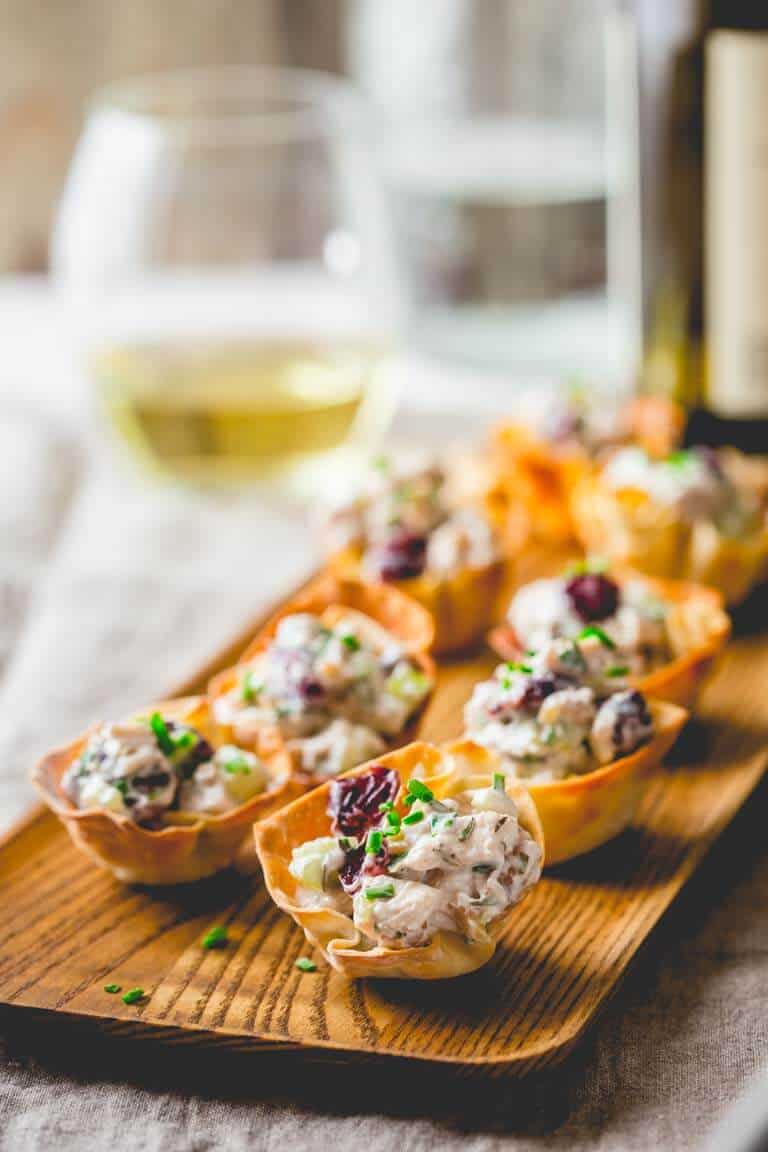 15 minute Chicken Salad Bites with Cranberries and Walnuts. Made with creamy Greek Yogurt! Healthy Seasonal Recipes by Katie Webster