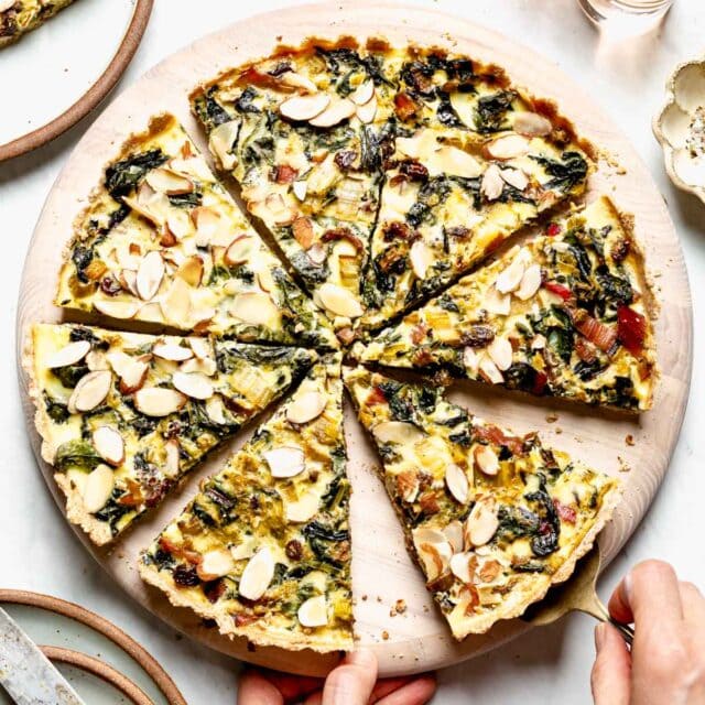 swiss chard tart with chevre and leeks