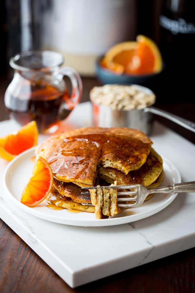 Protein Pancakes with Oats and Orange on a plate 