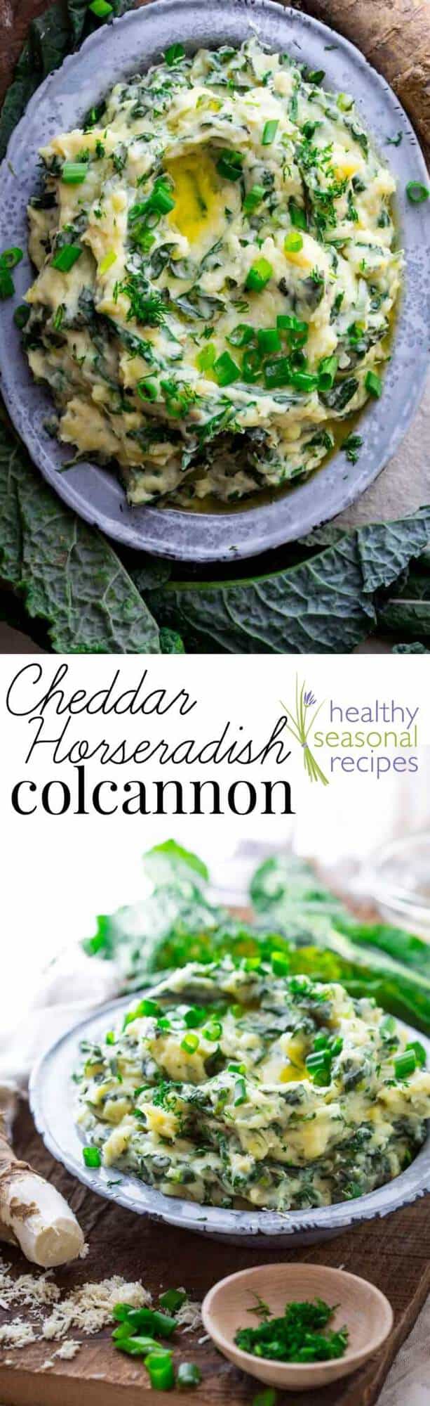 Colcannon with kale photo collage with text overlay