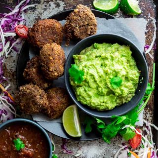 These five ingredient black bean croquettes are an easy vegetarian appetizer to serve for a Cinco de Mayo party. Serve with guacamole or salsa for dipping! Healthy Seasonal Recipes | Katie Webster