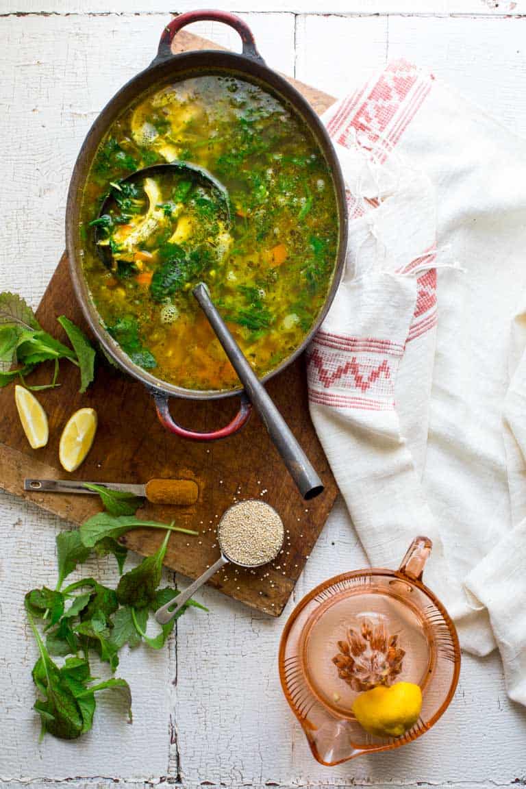 What to do with mustard greens and a recipe for Chicken Soup with Mustard Greens and Turmeric 