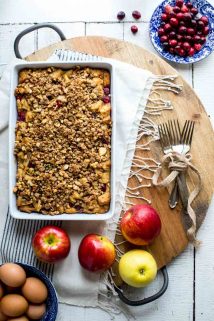 Make-Ahead Overnight Apple Cranberry Christmas Breakfast Casserole on Healthy Seasonal Recipes