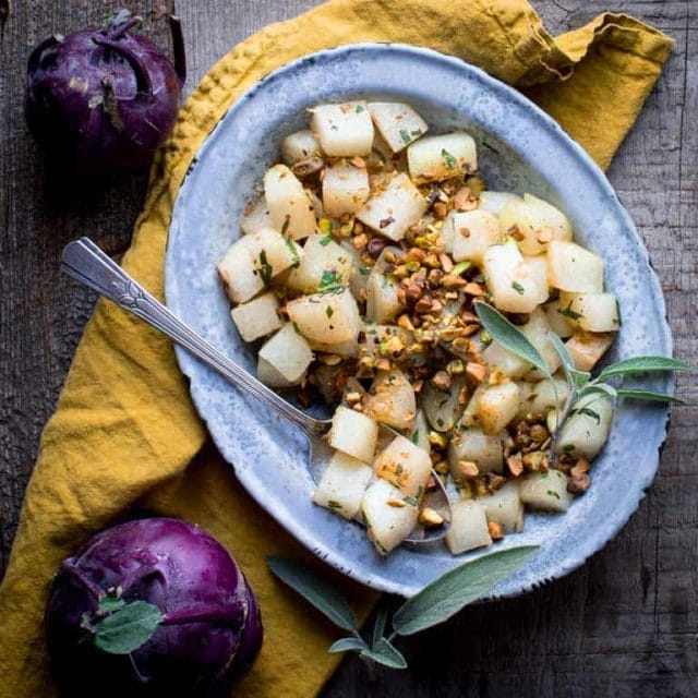 Simple Kohlrabi with Pistachios and Sage