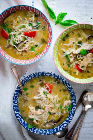 Slow Cooker Chicken Coconut Soup- based on Thai Tom Kha Gai. Made with ingredients you can find at a regular supermarket. Healthy Seasonal Recipes #slowcooker #thai #souprecipe