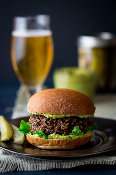 black bean burgers with matcha aioli from the side