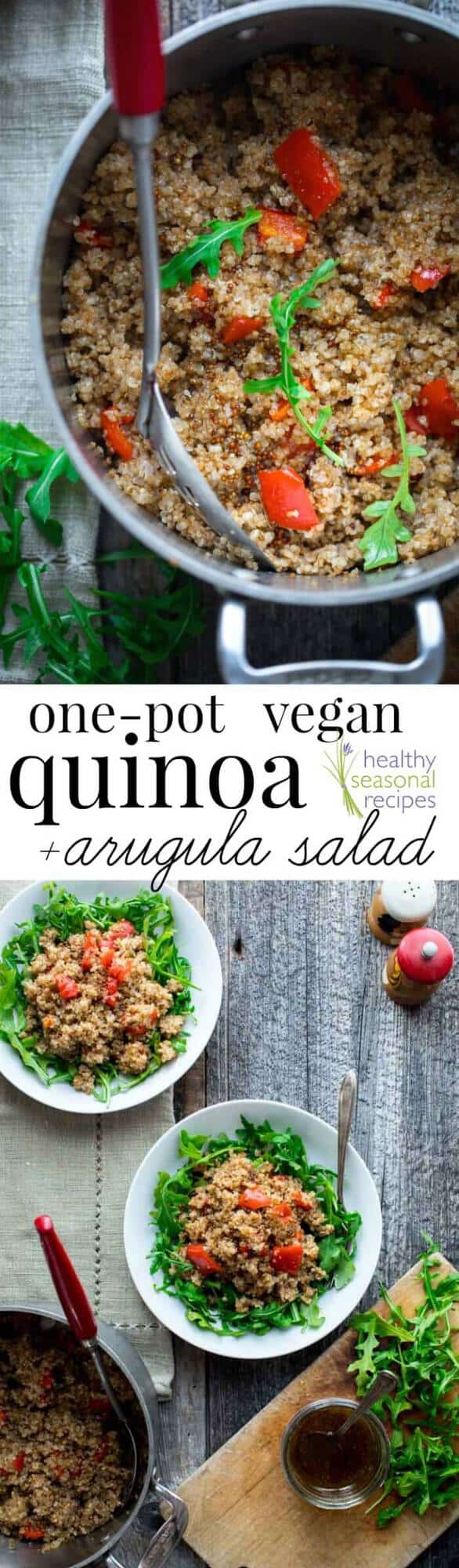 The finished Quinoa and arugula with text