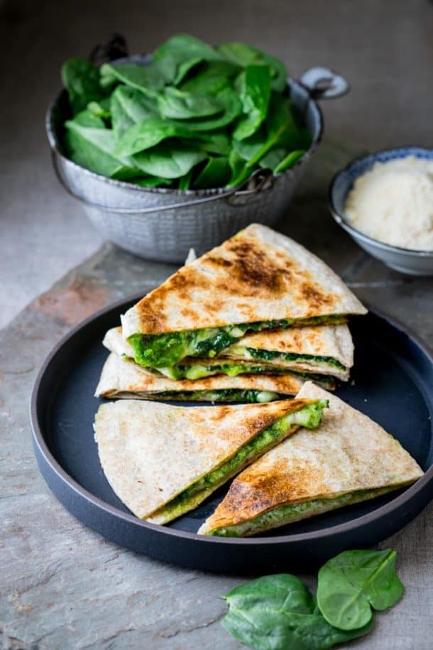 Spinach Pesto and Cheddar Quesadillas Healthy Seasonal Recipes