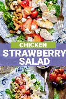 two photos of the salad in a collage with text overlay that says "chicken strawberry salad"
