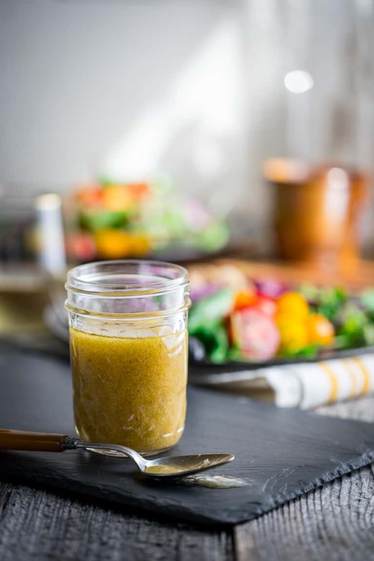 mustard salad dressing in a jar