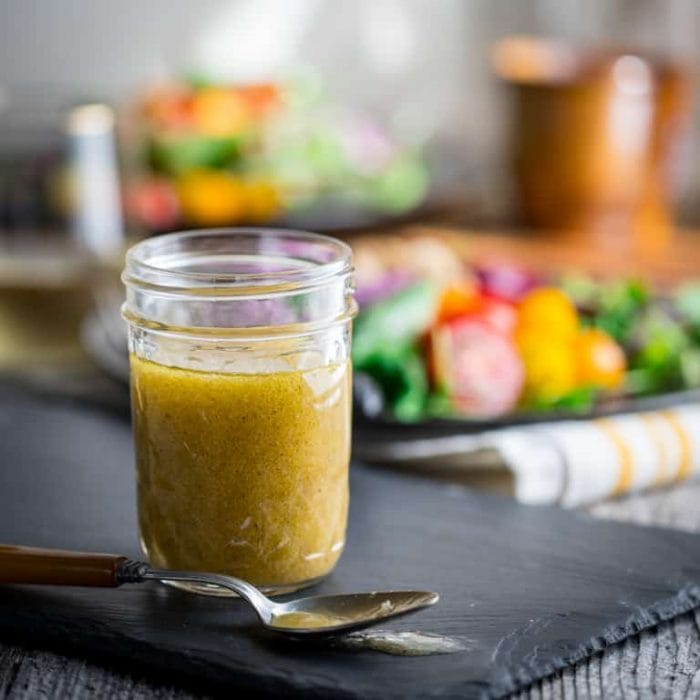 mustard dressing in a jar