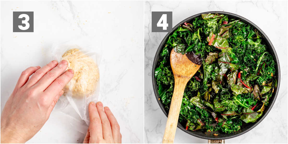 chill the dough and cook the greens for the filling