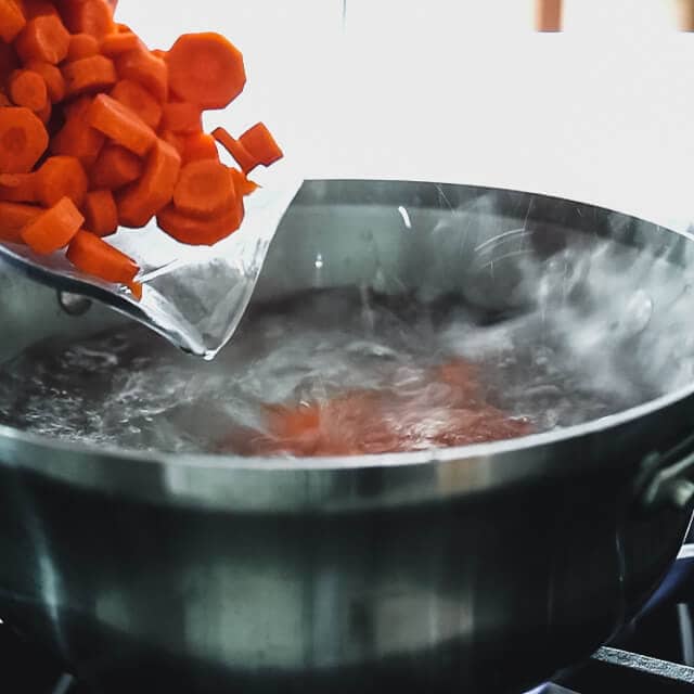 Boil 5 cups carrots for 3 to 5 minutes