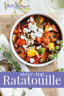 a bowl of ratatouille with text overlay