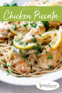 closeup of chicken piccata with lemon and parsley