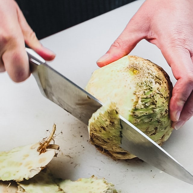 Peel the celeriac with a sharp knife 