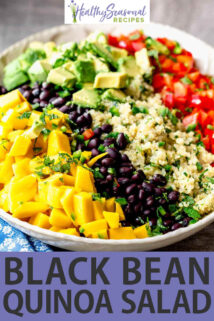 black bean quinoa salad text overlay